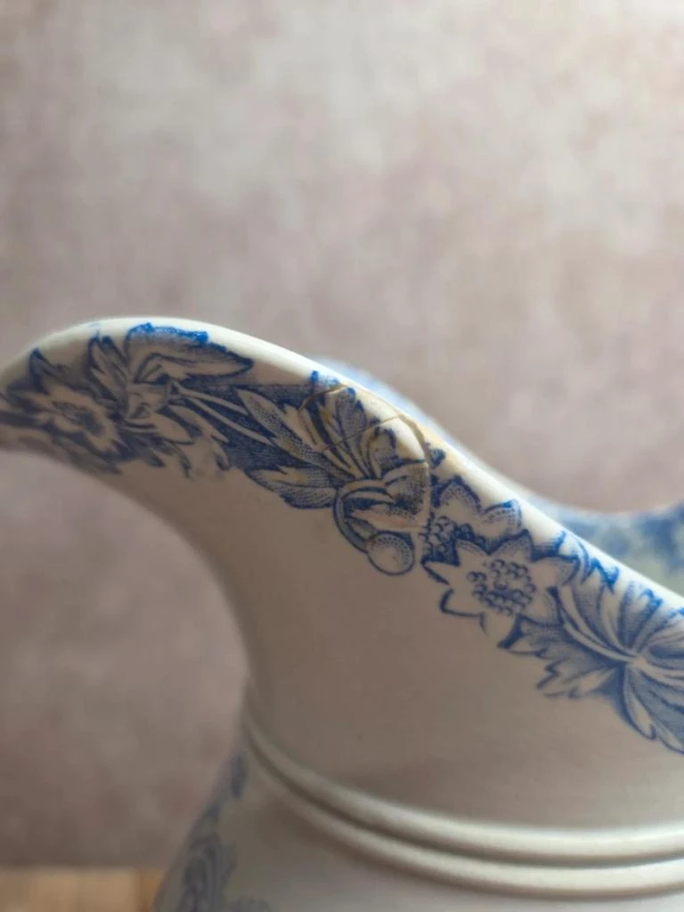 Broc antiguo Jules Vieillard Burdeos azul y blanco – Tierra de hierro, decoración floral – Siglo XIX – photo 4